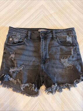 Just USA Black High Rise Distressed Denim Shorts Size Large Frayed Hem